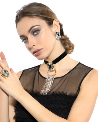Choker tessuto e strass maxi ottagono Luce